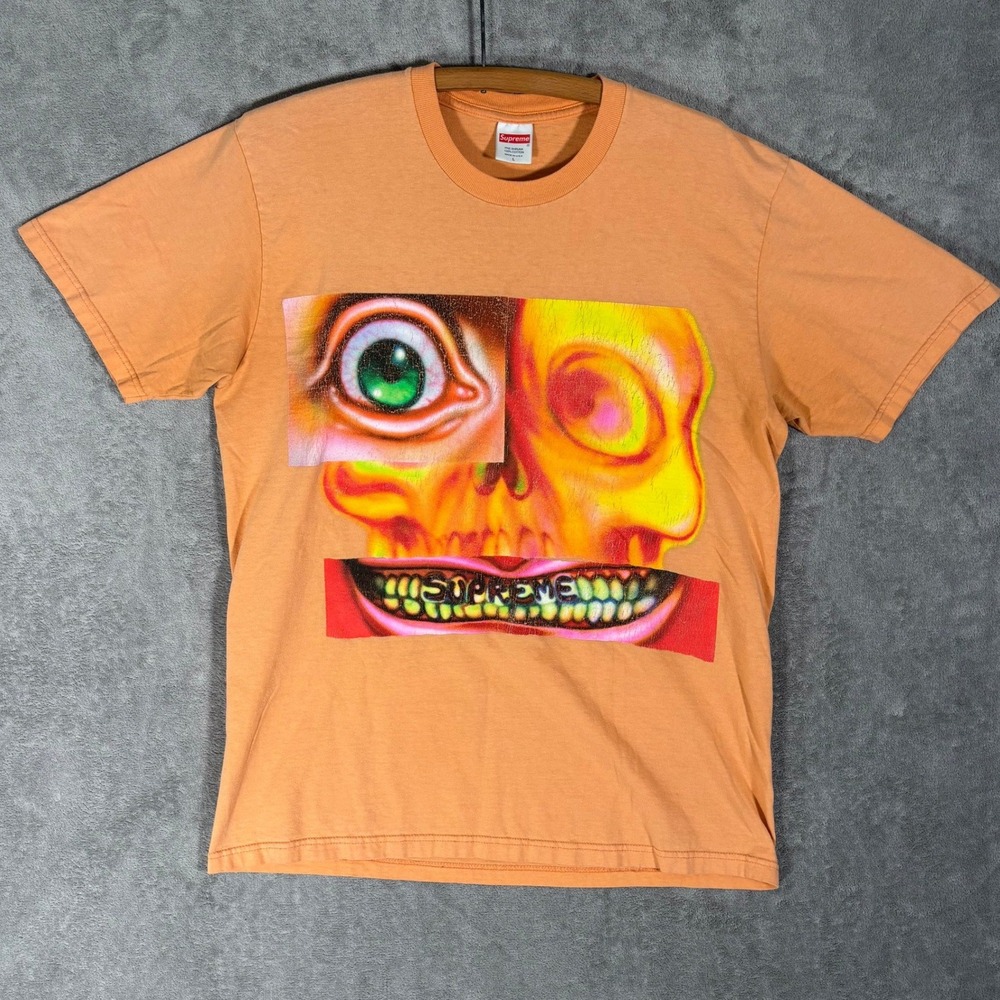 Supreme FW21 Face Tee Print Peach Orange Mens Large Graphic T-Shirt Distressed